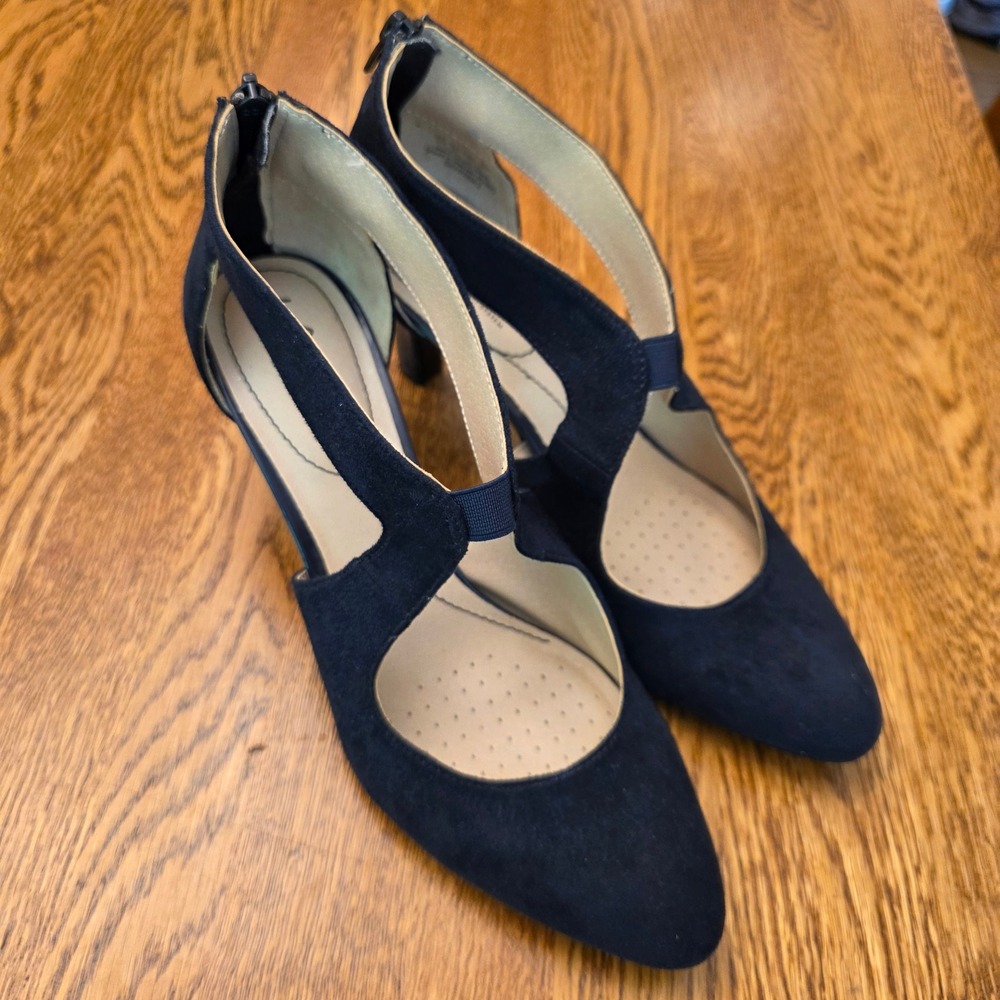 LifeStride Giovanna 2 Navy Blue Faux Suede Cutout Pointed Toe Pumps Heels 9M